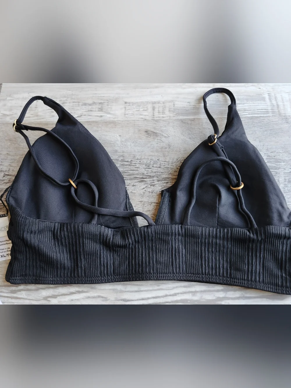 LSPACE Monica Wise Siren Bikini Top Black Ribbed Strappy NWT $114